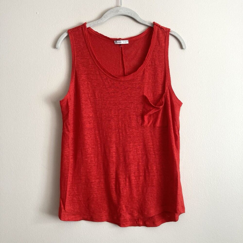 Zara Red Sleeveless Pocket Tank Top